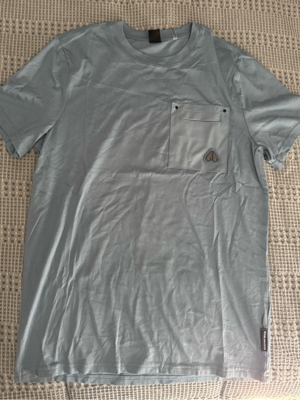Moose Knuckles Light Blue Pocket Tee with Logo